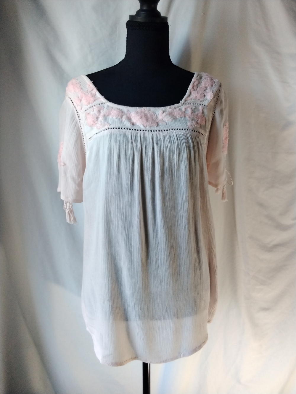 Fashion Magazine Pale Pink Embroidered Peasant Tunic